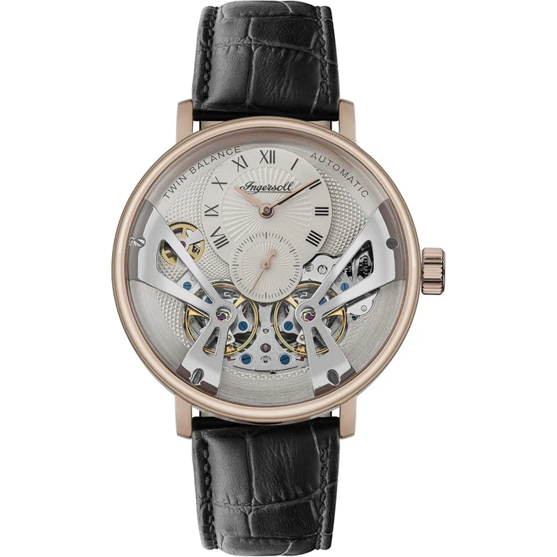 Ingersoll 1892 The Tennessee Automatic Men's Watch with Grey Vinyl and fan texture Dial and Leather Strap - I13101