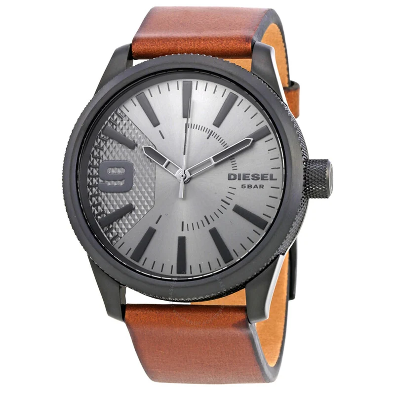 Diesel Rasp 46mm Grey Dial Leather Mens Quartz Watch DZ1764