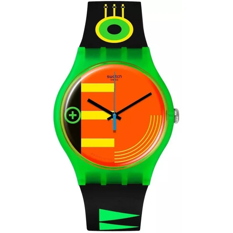 Swatch Neon Rider Multicolour Dial Black Silicone Strap Watch SO29G106