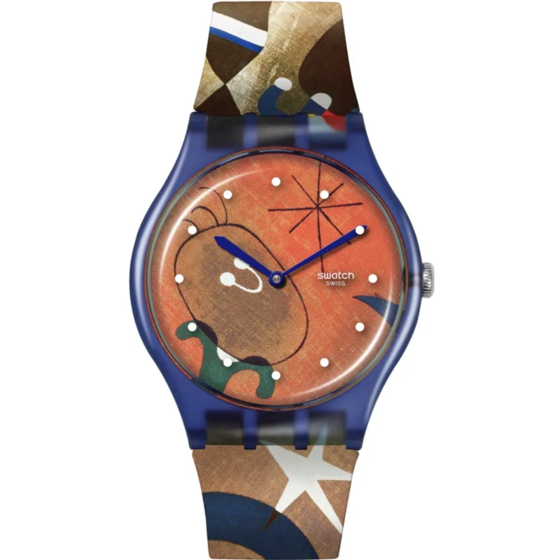 Swatch Miro's Women & Bird in the Moonlight Blue Dial Silicone Strap Watch SO29Z136C