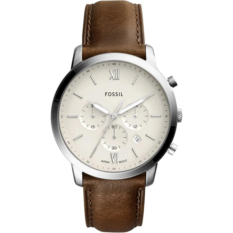 Fossil Neutra 44mm Chronograph Cream Dial Leather Mens Quartz Watch FS5380