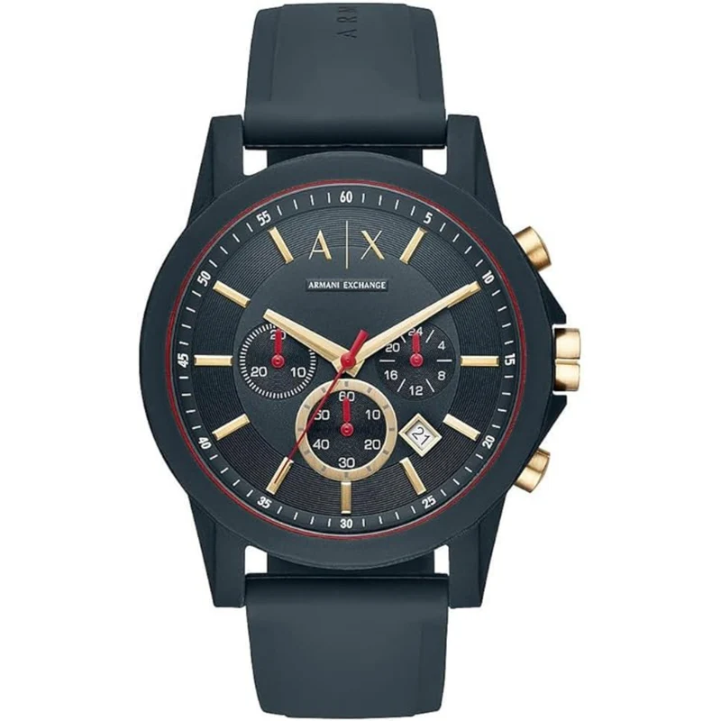 Armani Exchange Outerbanks 47mm Chronograph Blue Dial Silicone Mens Quartz Watch AX1335