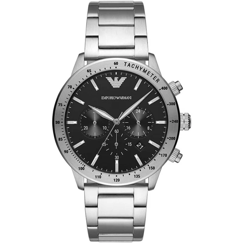 Emporio Armani Mario 43mm Chronograph Black Dial Steel Mens Quartz Watch AR11241