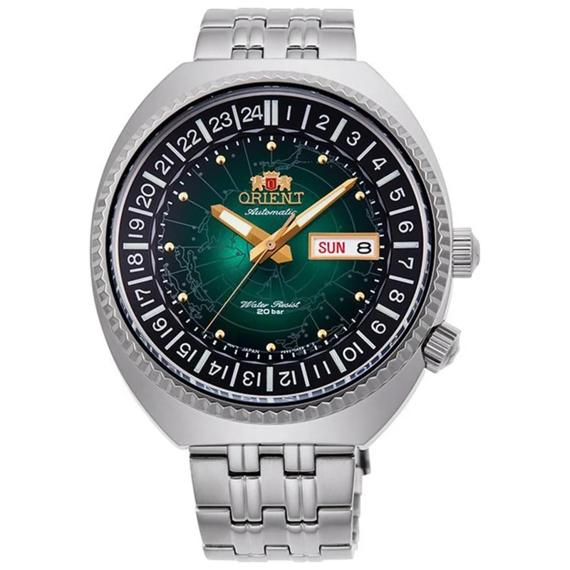 Orient World Map 43.5mm Revival Ex-Display Green Dial Steel Mens Automatic Watch RA-AA0E02E19B