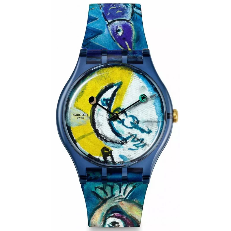 Swatch Chagall's Blue Circus Blue Dial Silicone Strap Watch SUOZ365C