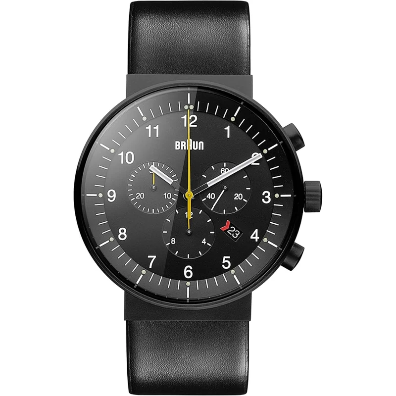 Braun Prestige Chronograph Quartz Black Dial Leather Strap Men's Watch BN0095BKG