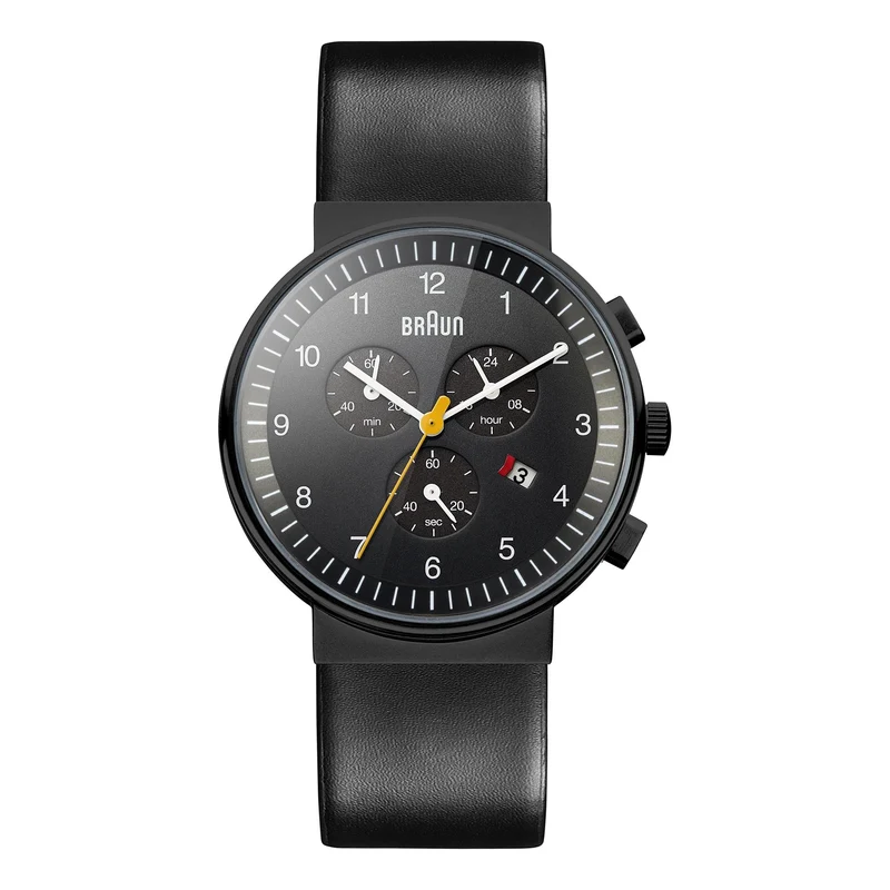 Braun Quartz Classic Black Dial Black Leather Strap Men's Watch BN0035BKBKG