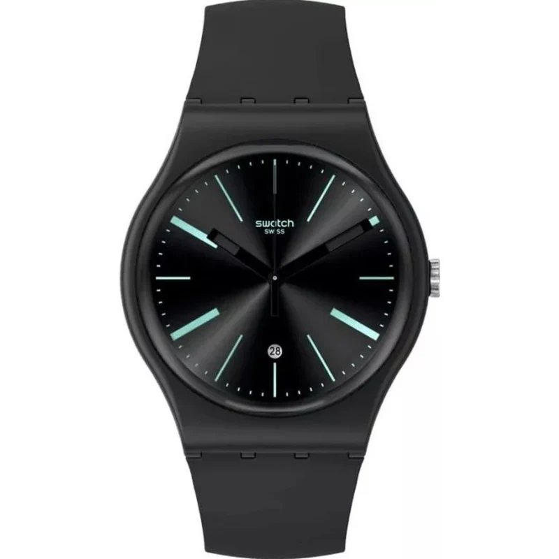 Swatch Holiday Collection A Dash Of Green Black Dial Silicone Strap Unisex Watch SO29B404