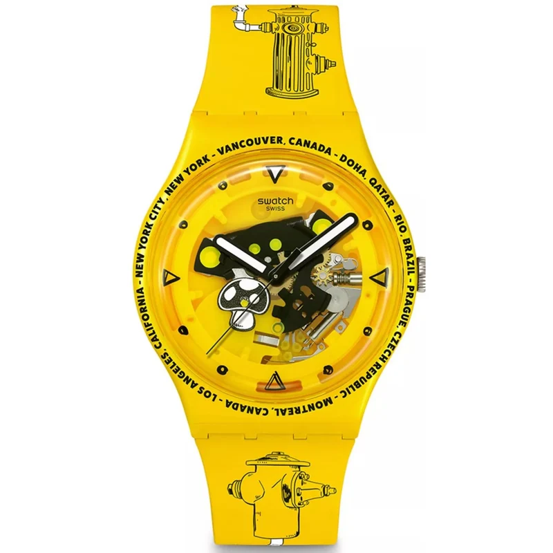 Swatch TIME WITH ANDY ANDERSON Yellow Dial Silicone Watch SO29J101
