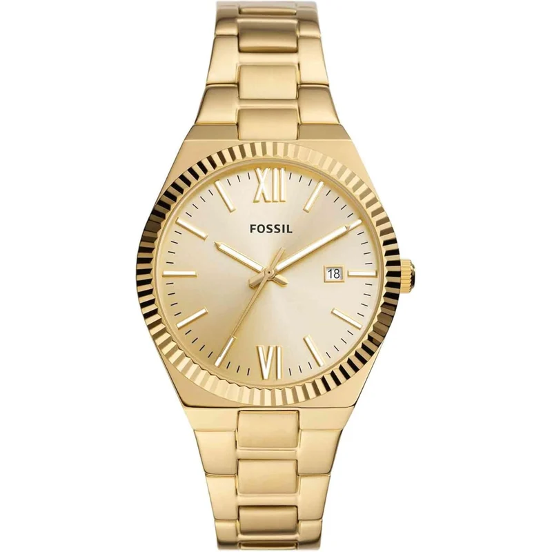 Fossil Scarlette 38mm Gold Dial Steel Ladies Quartz Watch ES5299