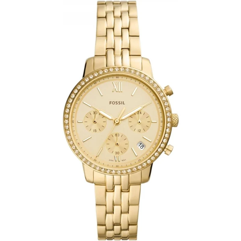 Fossil Neutra 36mm Chronograph Gold Dial Steel Ladies Quartz Watch ES5219