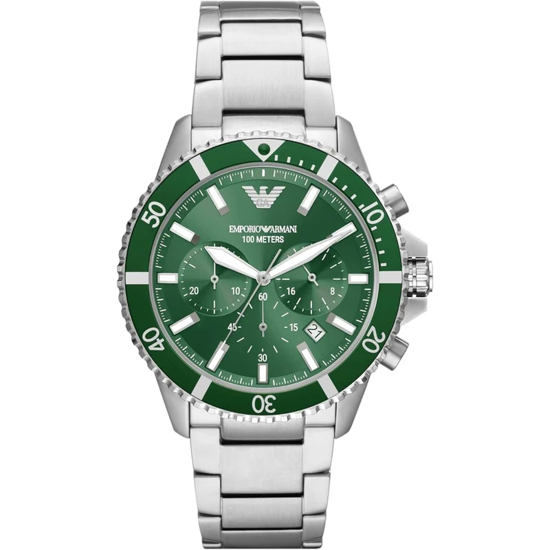 Emporio Armani Diver 43mm Chronograph Green Dial Mens Quartz Watch AR11500