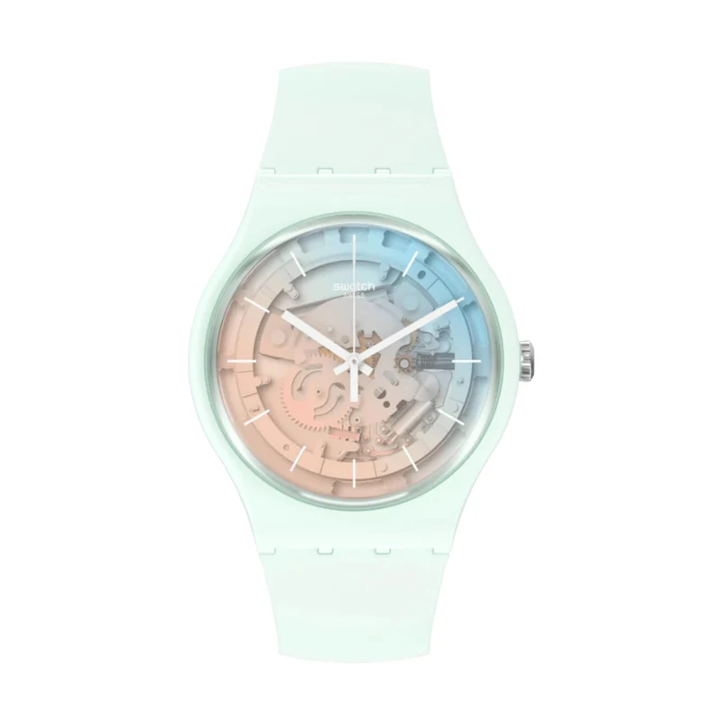 Swatch SwatchPAY! Fleetingly IceBlue! Quartz Pink Dial Silicone Strap Unisex Watch SO32S101