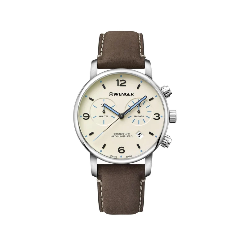 Wenger Metropolitan Chronograph Cream Dial Brown Leather Strap Men's Watch 01.1743.111