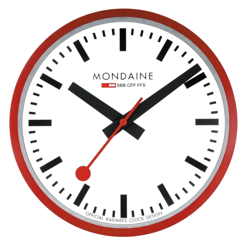Mondaine 25cm White Face Red Aluminium Case Quartz Wall Clock A990.CLOCK.11SBC