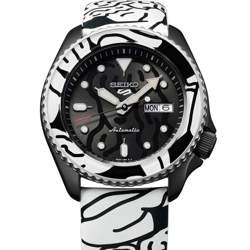 Seiko 5 Sports Auto Moai Limited Edition Automatic Movement Black Dial Leather Strap Men's Watch SRPG43K1