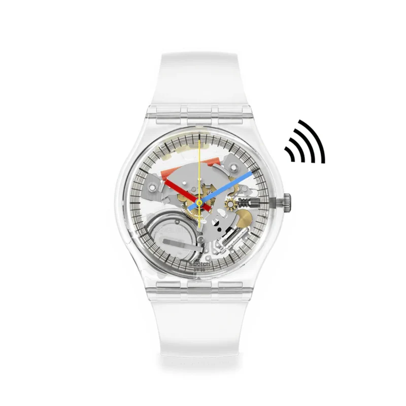 Swatch SwatchPay! Clearly Gent Pay! Quartz Transparent Dial Silicone Watch SO28K109-5300