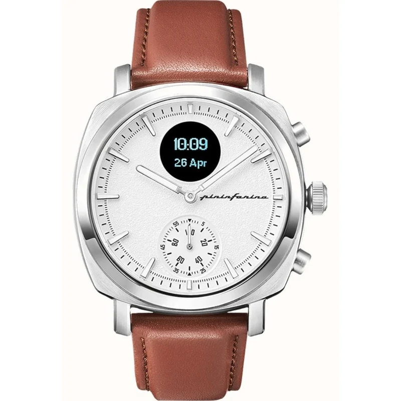 Pininfarina Senso Hybrid Moonlight Silver White Dial Brown Leather Strap Watch PMH01A-01
