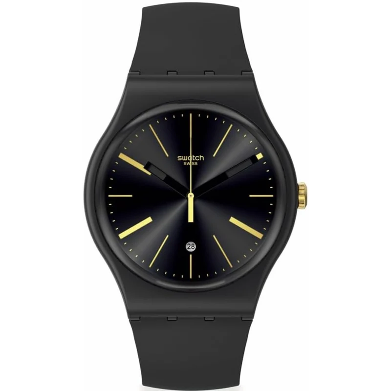 Swatch Holiday Collection A Dash Of Yellow Black Dial Silicone Strap Unisex Watch SO29B403