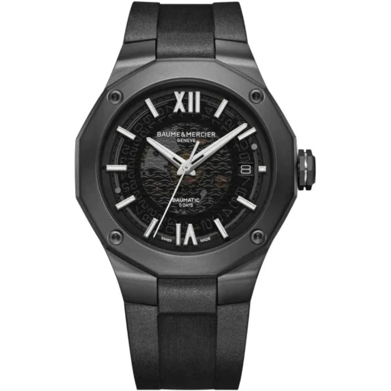 Baume & Mercier Riviera Baumatic Automatic Grey Dial Black Rubber Strap Men's Watch BM0A10617