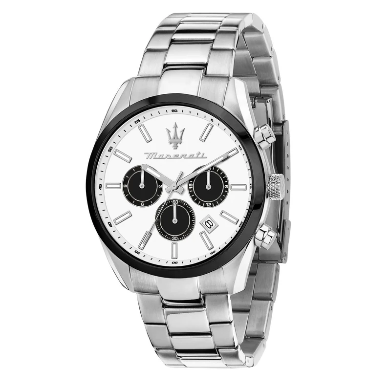 Maserati Attrazione Quartz White Chronograph Dial Steel Bracelet Men's Watch R8853151004
