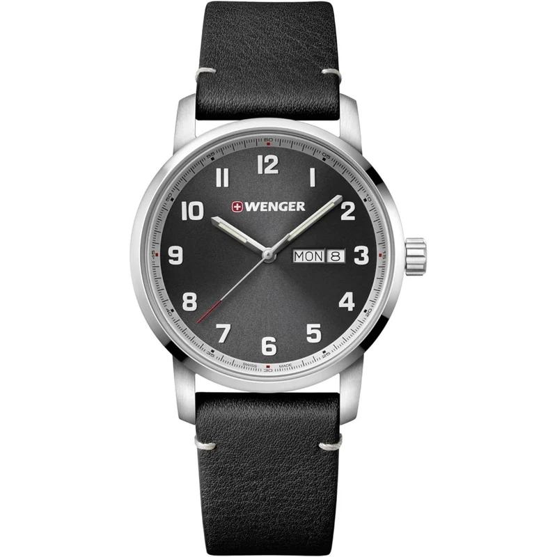 Wenger Attitude Heritage Quartz Grey Dial Black Leather Strap Men's Watch 01.1541.116