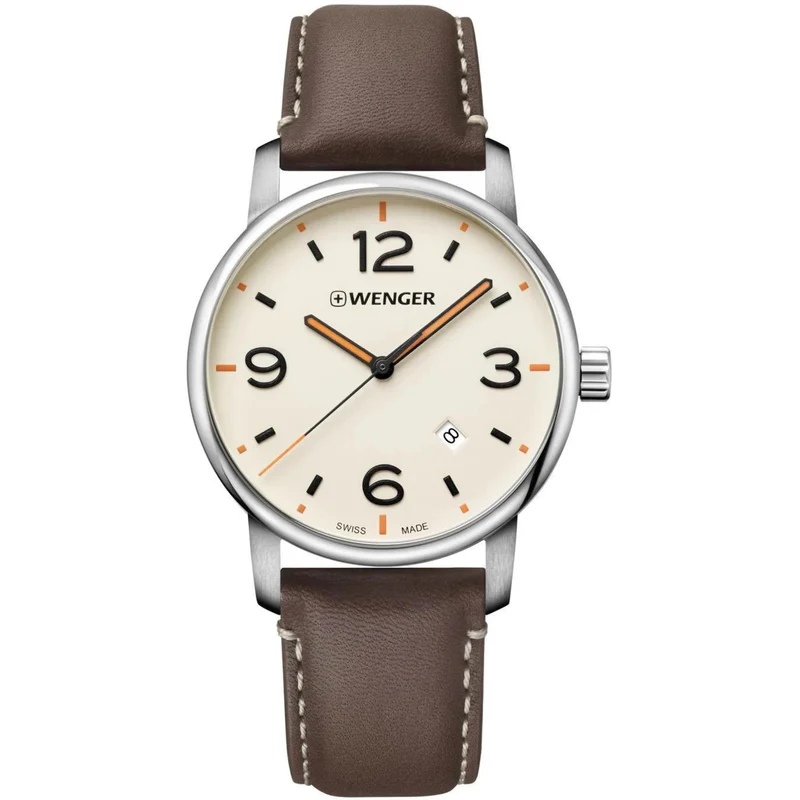 Wenger Urban Metropolitan Quartz Cream Dial Brown Leather Strap Men's Watch 01.1741.133