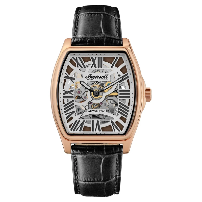 Ingersoll The California Automatic Black Skeleton Dial Black Leather Strap Men's Watch I14201