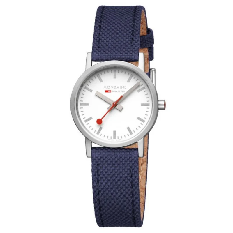 Mondaine Classic Quartz White Dial Blue Textile Strap Ladies Watch A658.30323.17SBD1