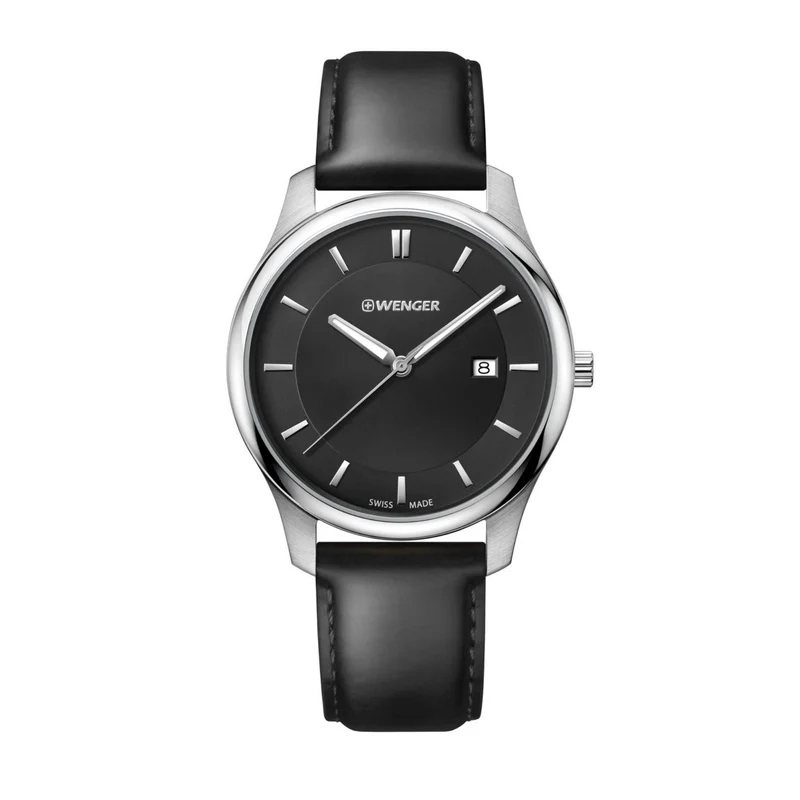 Wenger City Classic Black Dial Black Leather Strap Men's Watch 01.1441.101