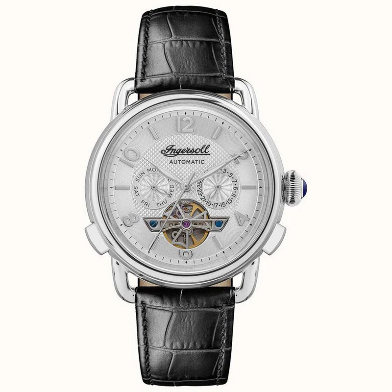 Ingersoll The New England Automatic Silver Dial Black Leather Strap Men's Watch I00903B