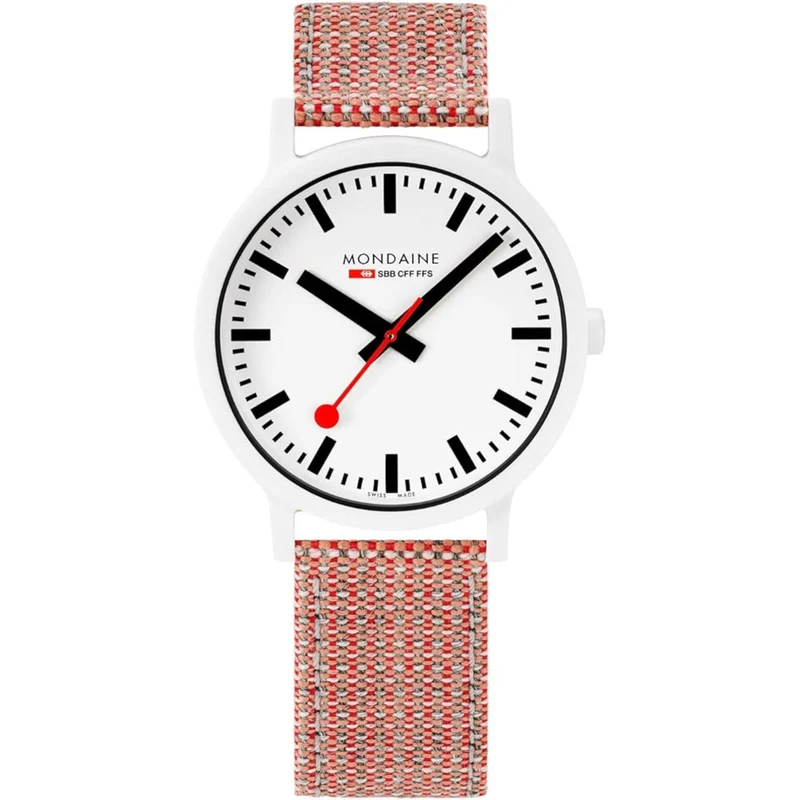 Mondaine Essence Quartz White Dial Red Textile Strap Watch MS1.41110.LP