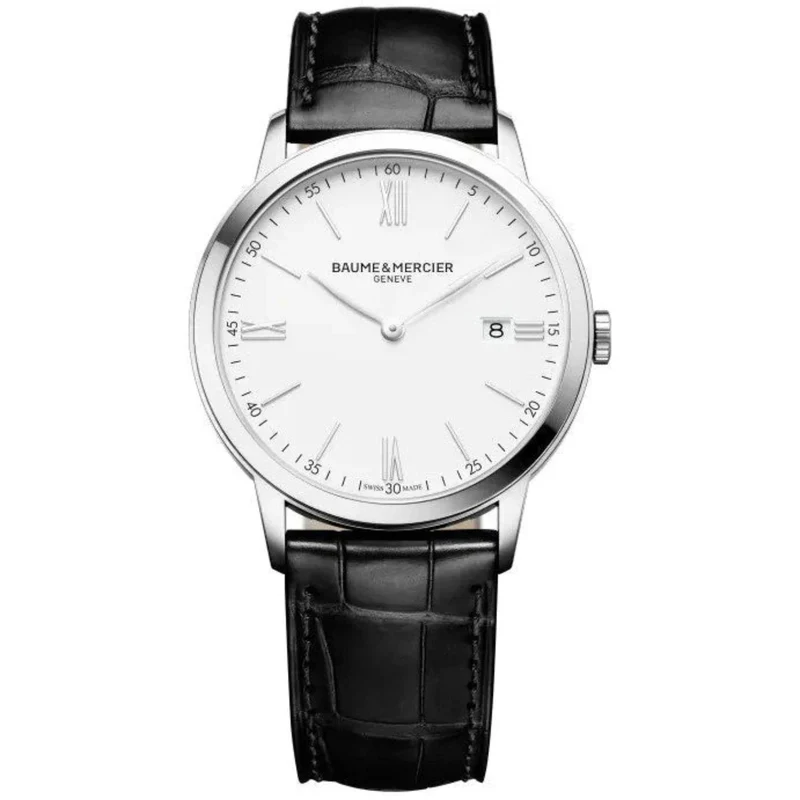 Baume & Mercier Classima Quartz White Dial Black Leather Strap Men’s Watch BM0A10323