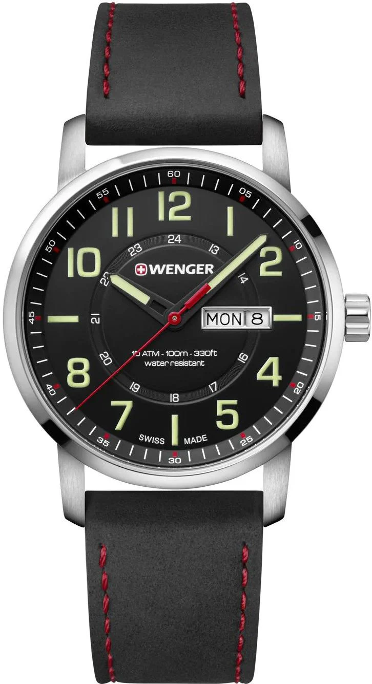 Wenger Attitude Quartz Black Dial Black Leather Strap Men's Watch 01.1541.101