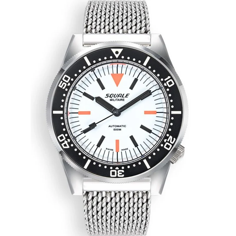 Squale 1521 Militaire Full Luminous Automatic White Dial Milanese Stainless Steel Bracelet Men’s Watch 1521FUMIWT.ME20