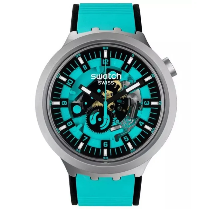 Swatch Big Bold Irony Mint Trim Quartz Turquoise Dial Turquoise Rubber Strap Unisex Watch SB07S111