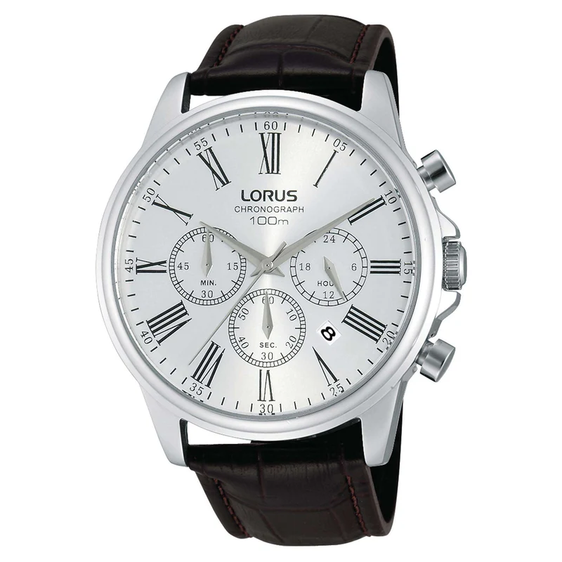 Lorus Quartz Silver Dial Brown Leather Strap Men's Watch RT389DX9