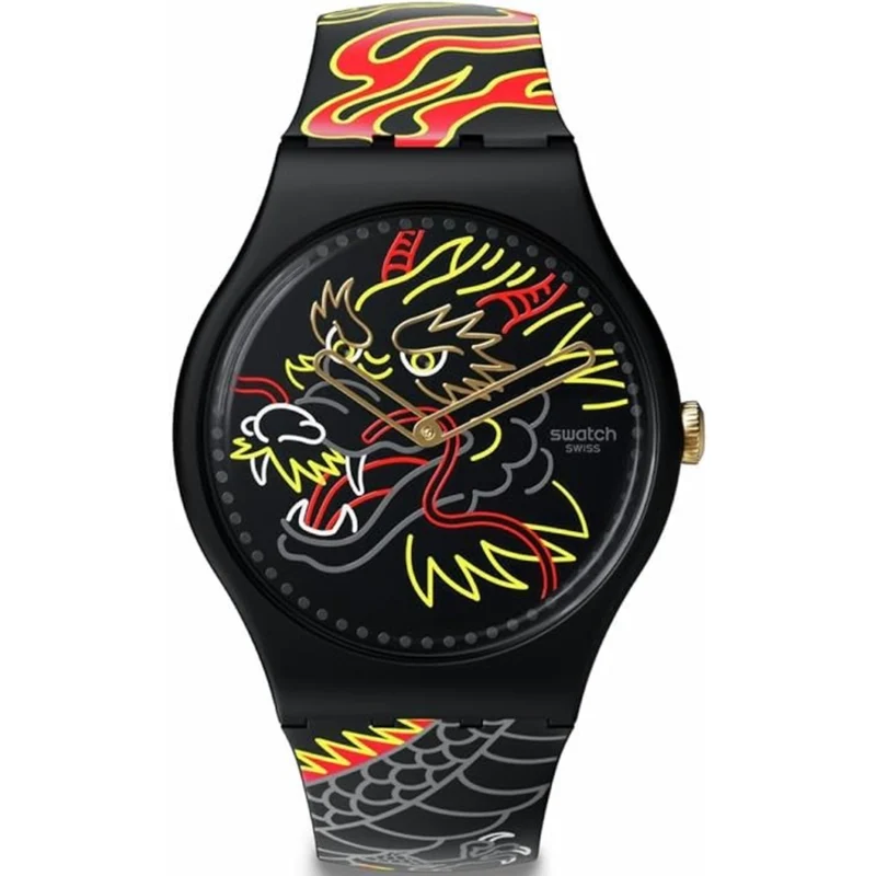 Swatch SwatchPay! Dragon In Wind Pay Quartz Black Dial Silicone Watch SO29Z137-5300