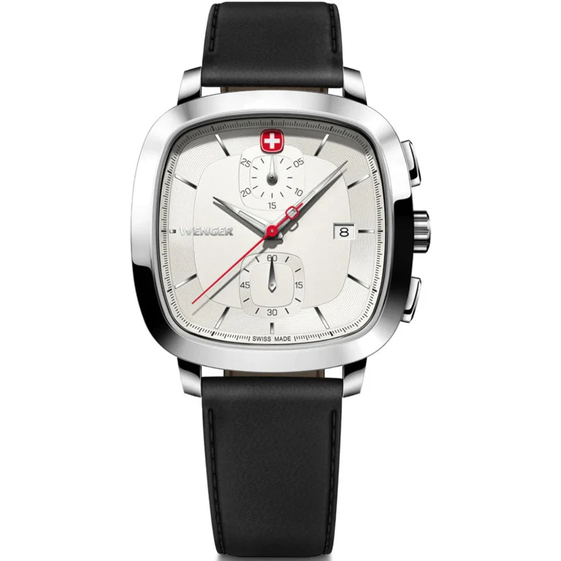 Wenger Vintage Classic Chrono Silver Dial Black SmartCycle Strap Men's Watch 01.1933.104