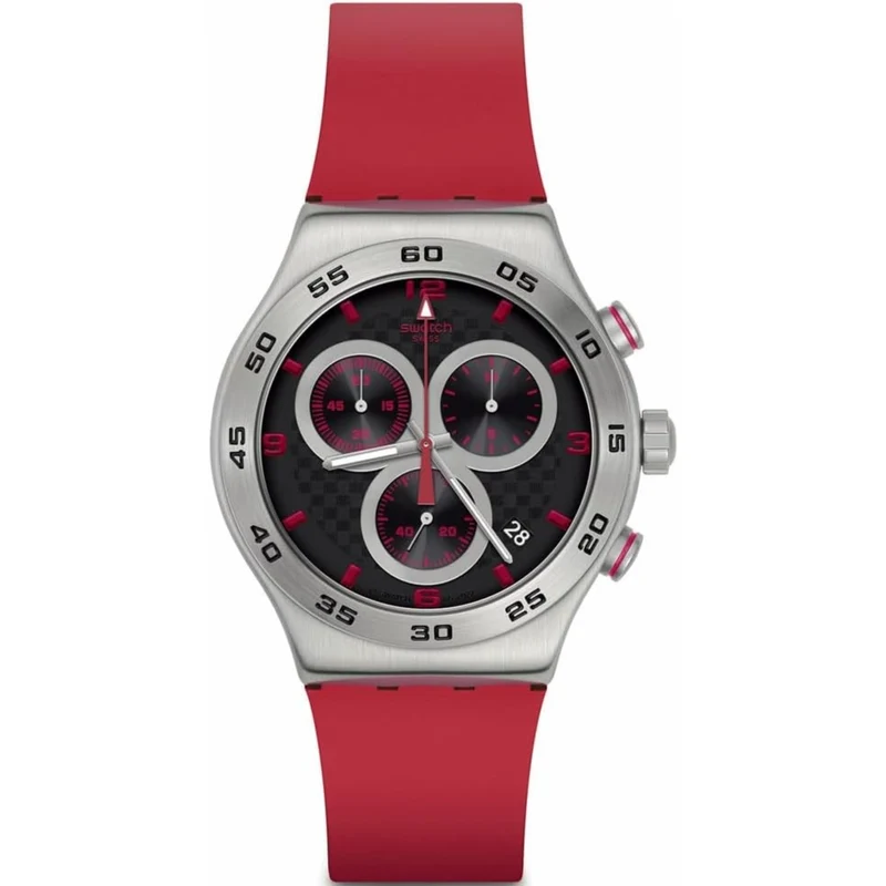 Swatch CRIMSON CARBONIC RED Red Silicone Strap Watch YVS524