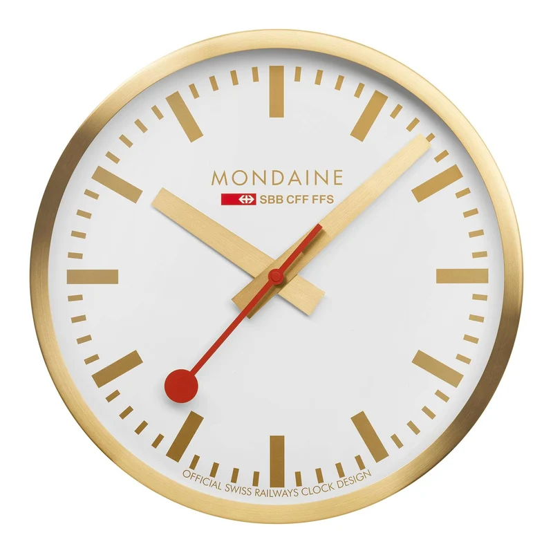 Mondaine 40cm White Face Gold Aluminium Case Quartz Wall Clock A995.CLOCK.17SBG