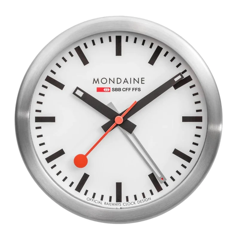 Mondaine 12.5cm White Face Aluminium Case Quartz Table and Alarm Clock A997.MCAL.16SBB.1