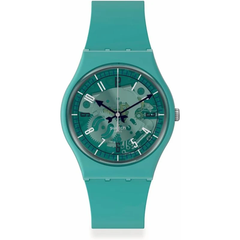 Swatch November Collection Photonic Turquoise Blue Skeleton Dial Silicone Watch SO28G108