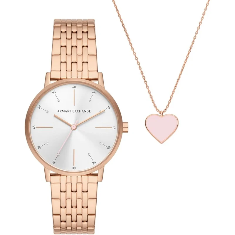 Armani Exchange Lola 36mm White Silver Dial Steel Ladies Quartz Watch AX7145SET