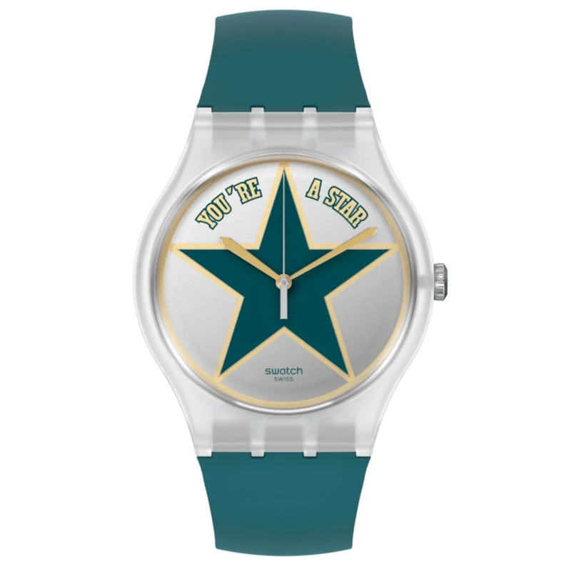 Swatch Fathers Day Star Dad Quartz Silver Dial Green Silicone Strap Men's Watch SO29Z119