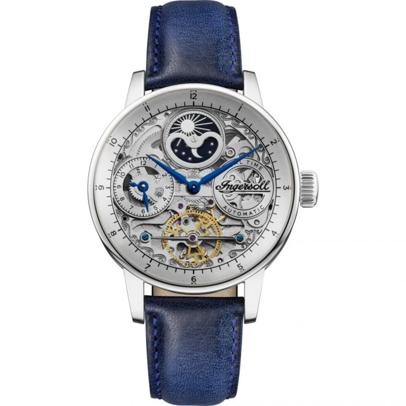 Ingersoll The Jazz Automatic Movement Skeleton Dial Blue Leather Strap Men's Watch I07702