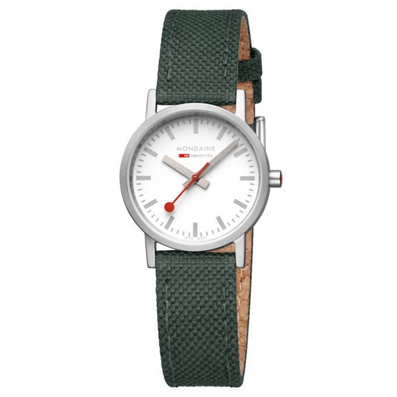 Mondaine Classic Quartz White Dial Green Textile Strap Ladies Watch A658.30323.17SBS