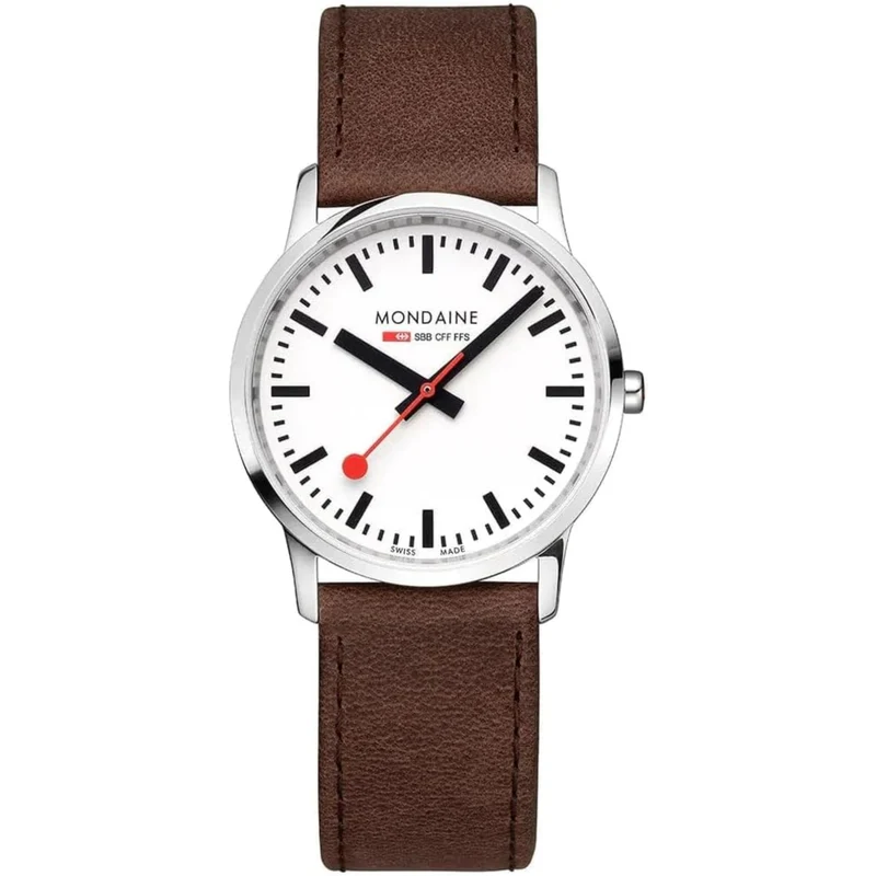 Mondaine Simply Elegant Quartz White Dial Brown Leather Strap Watch A400.30351.12SBG