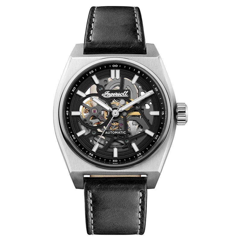 Ingersoll The Vert Automatic Black Skeleton Dial Black Leather Strap Men's Watch I14301