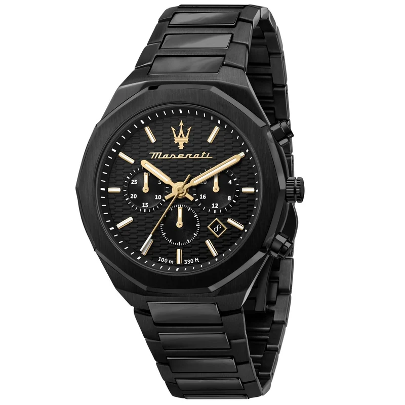 Maserati Stile Quartz Black Chronograph Dial Black PVD Steel Bracelet Men's Watch R8873642005